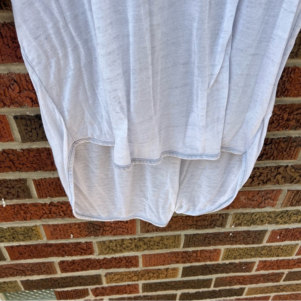 Express Gray White V Neck Long Sleeve Transparent Light Knit High Low Top - Picture 4 of 5